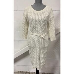 Mamalicious Giselle 3/4 Sleeve Cable Knit Sweater Dress White Maternity S NWT